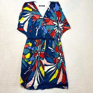 Black halo Floral Jersey Knit batwing Mini Dress Elastic Waist Multicolor